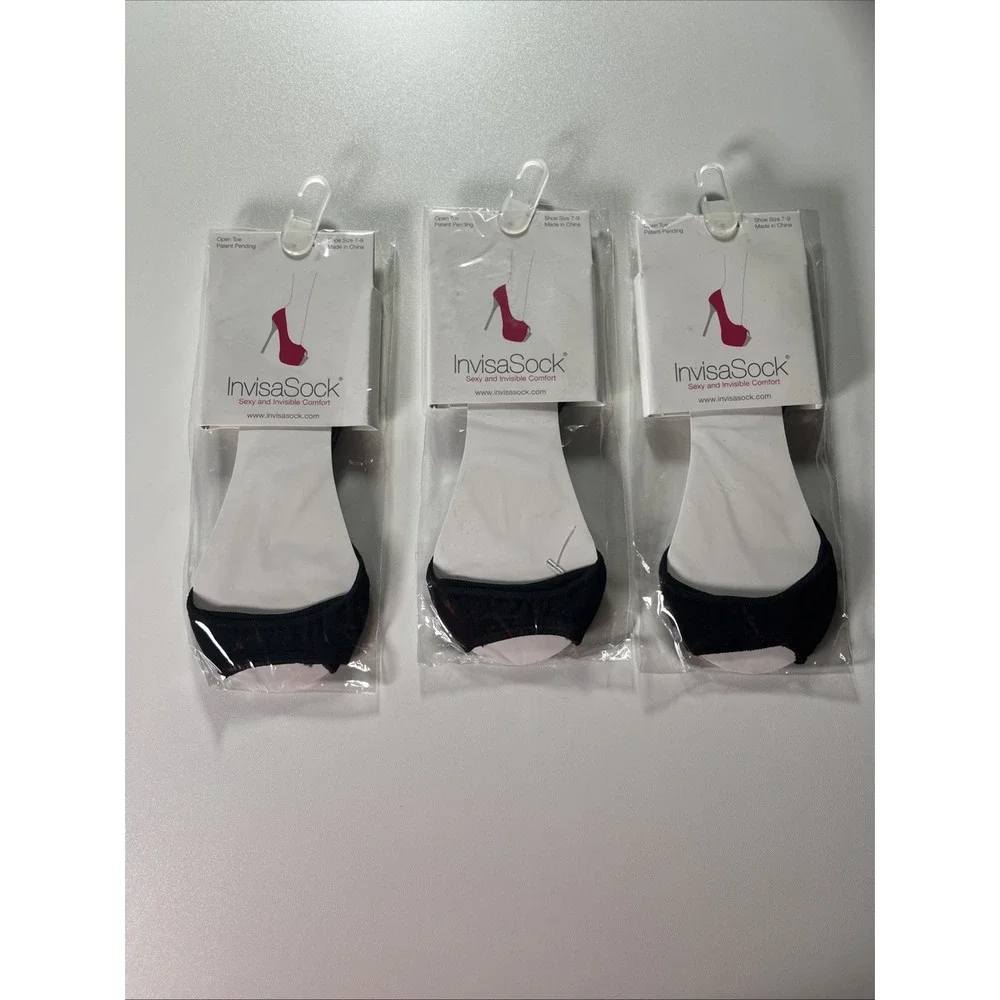InvisaSock Black Peek-a-boo Toe No‎ Show Sock Size 7-9 Lot Of 3